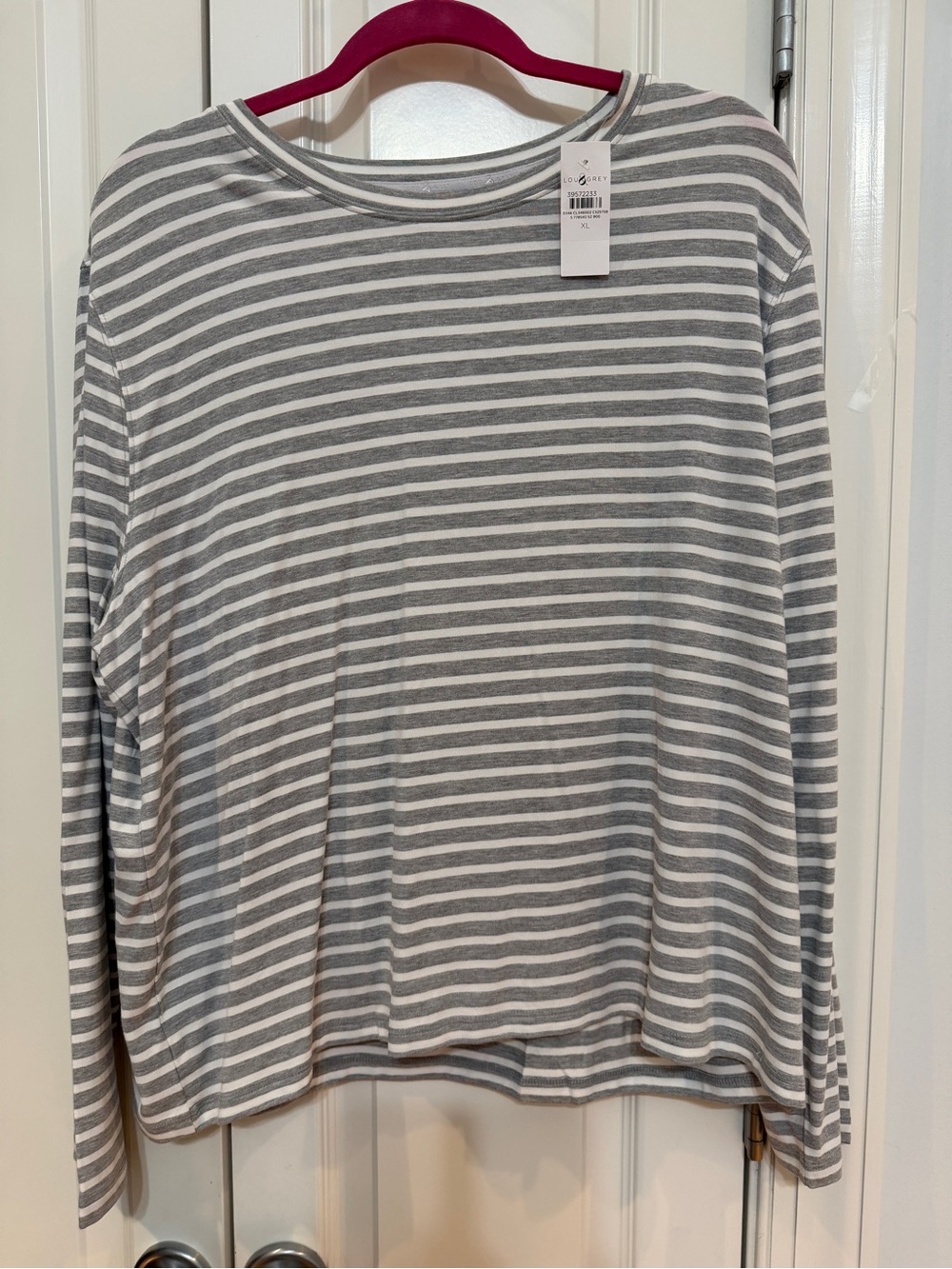 Lou & Grey Grey and White Striped Crewneck Top
